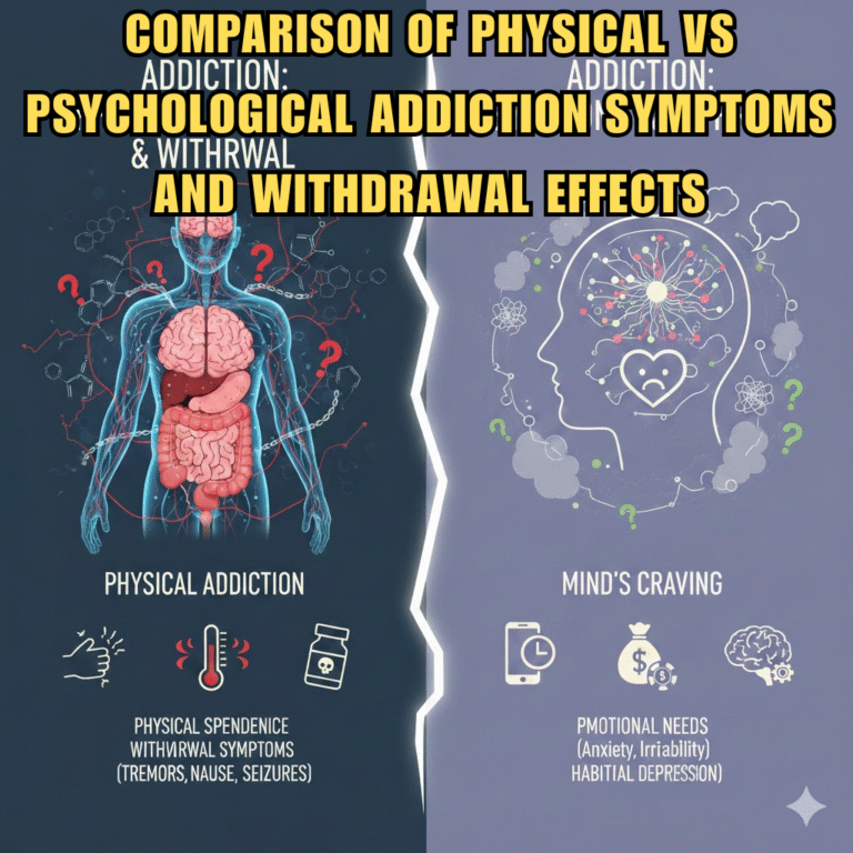 Comparison of physical vs psychological addiction symptoms and withdrawal effects