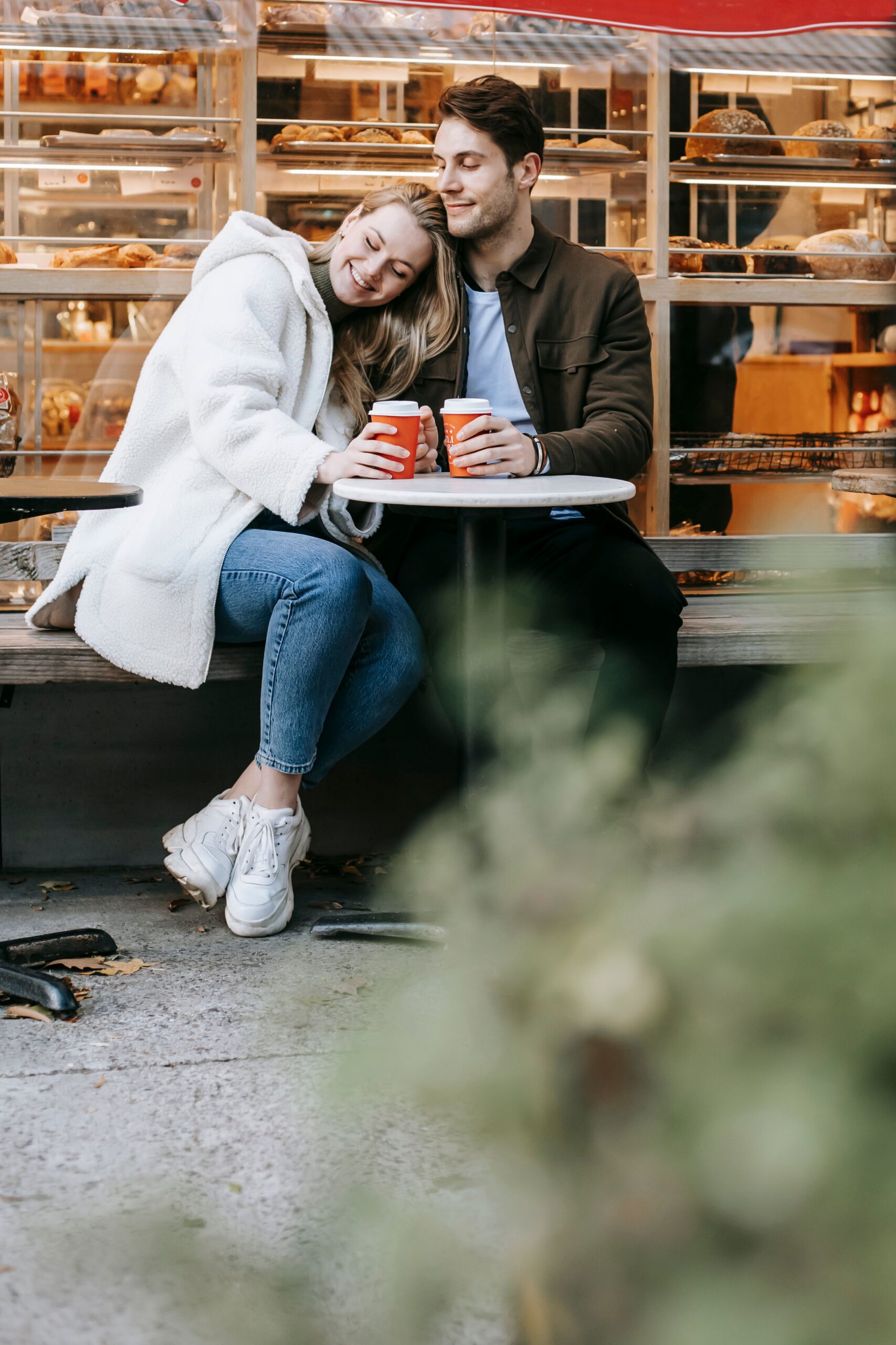 Sober dating couple enjoying coffee together