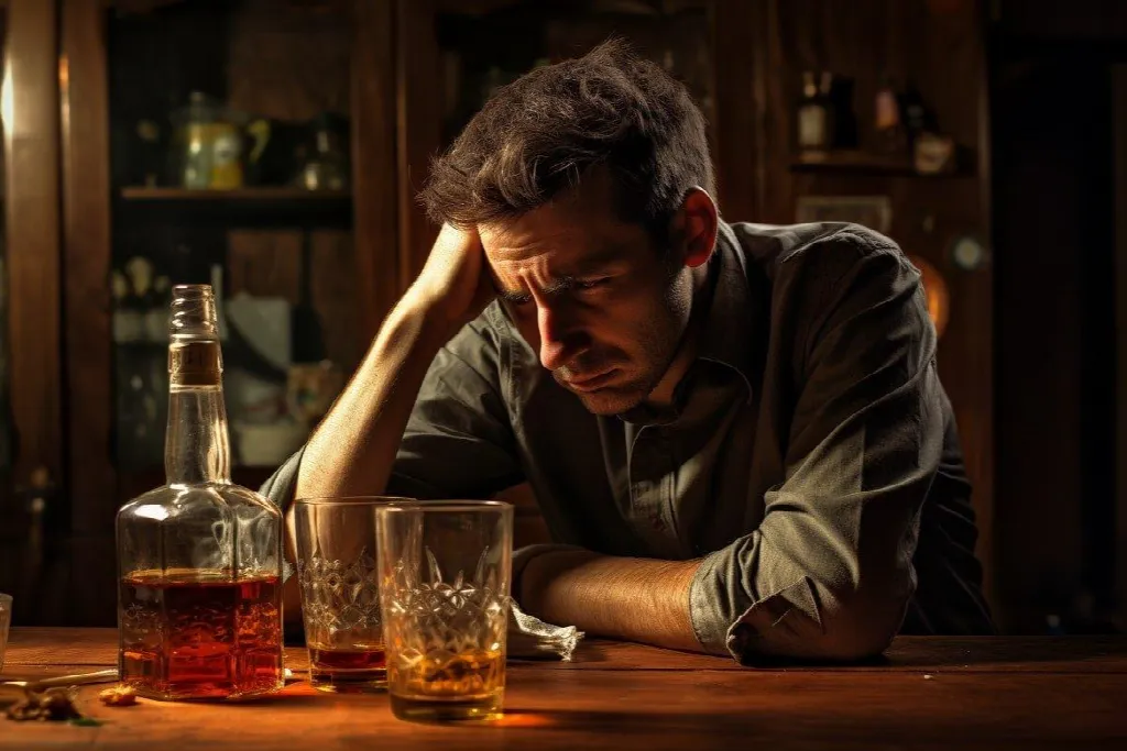 Person reflecting on the effects of binge substance use