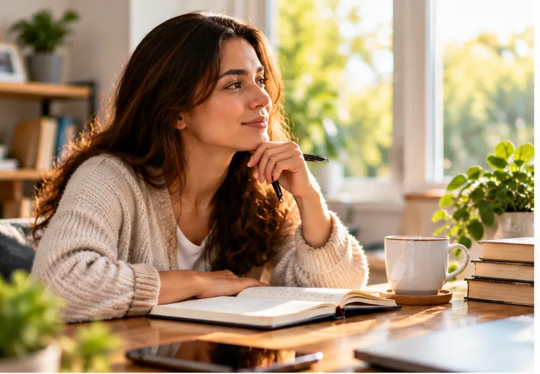 Person reflecting on habits and personal growth