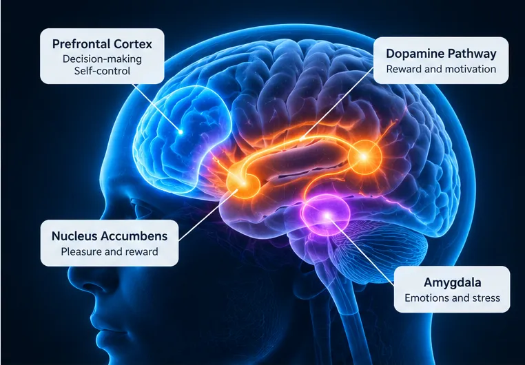Illustration of brain systems involved in addiction