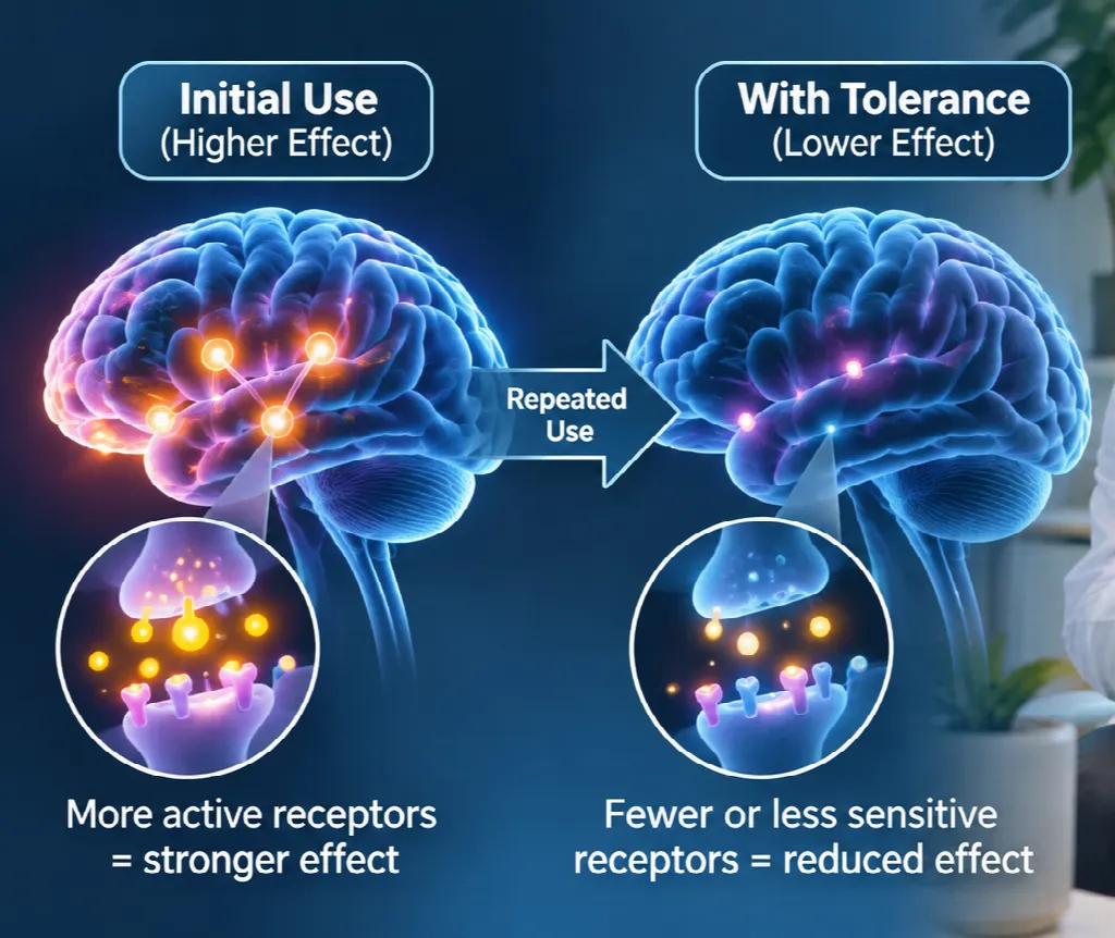 Illustration of brain adaptation and substance tolerance
