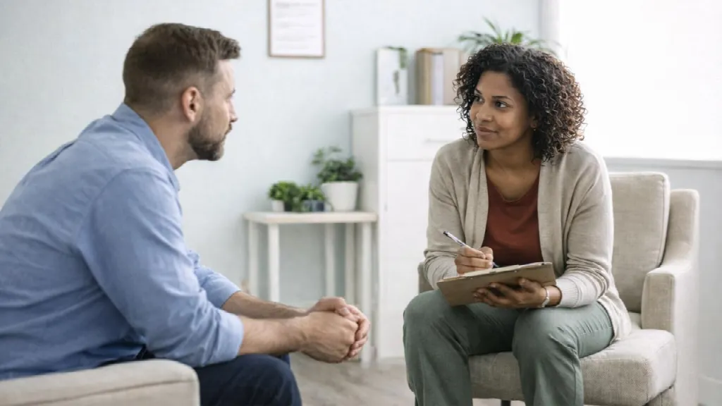 Counselor supporting a person with substance use concerns